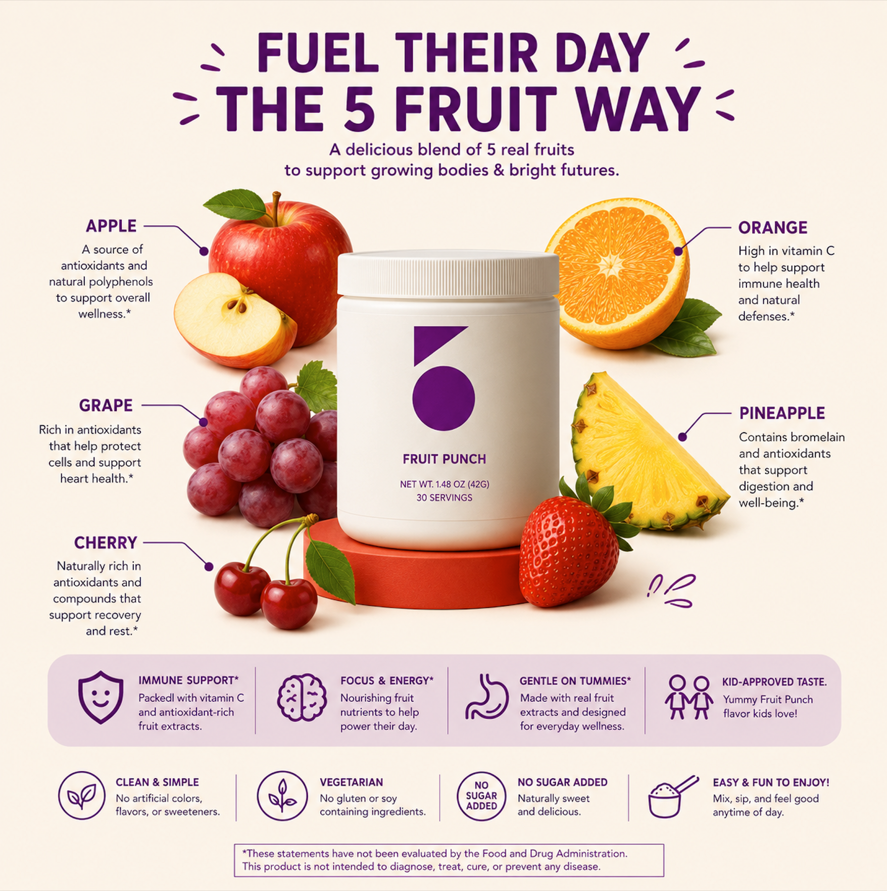 5 Children's Fruit Punch Flavored Health Vitamin Supplement
